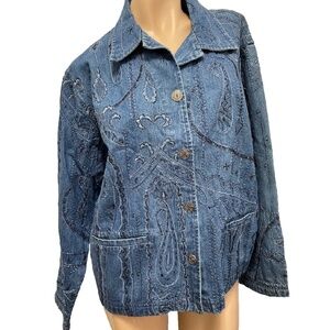 Chico's Embroidered Jeans Jacket Size 2 (M)